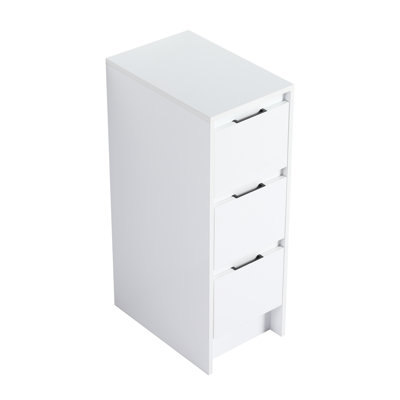 12 - Inch Freestanding Bathroom Storage Cabinet With 3 Soft Closing Drawers, Glossy White, For And Room Organization Close White Color, Ideal Other Needs In Residence