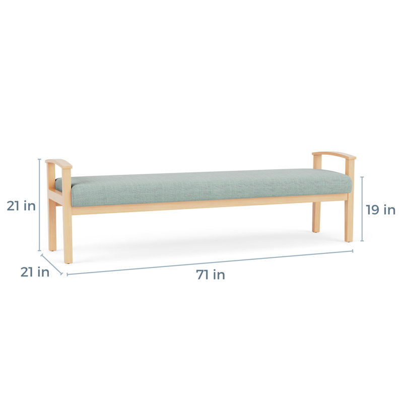Banc en bois massif Amherst, Naturel, Chambray écume de mer
