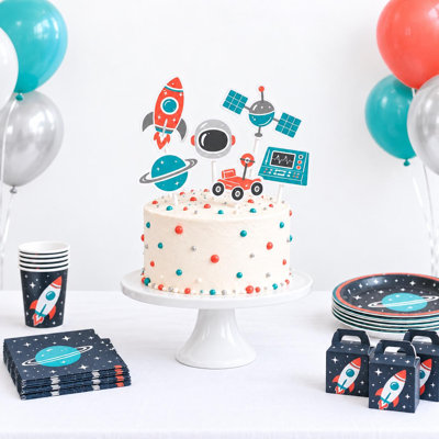 Décorations de gâteau sur le thème de l'espace, figurines de planètes, fusées, satellites et astronautes en carton, pics à gâteaux d'anniversaire cosmiques