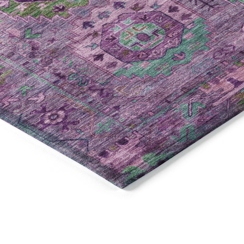 Tapis lavable intérieur/extérieur de 2,44 m x 3,05 m avec médaillon violet, bleu sarcelle et vert