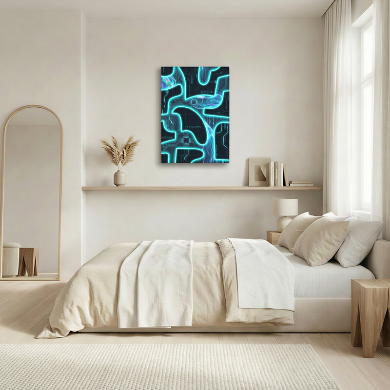«Neon Circuit Board», technologie abstraite sur toile tendue, reproduction d'art sur toile, ensemble de 1, H 18 po x l 12 po