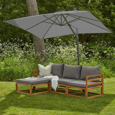 Rimasha 3 Seater Wooden Garden Sofa Set with Cream LED Premium Parasol