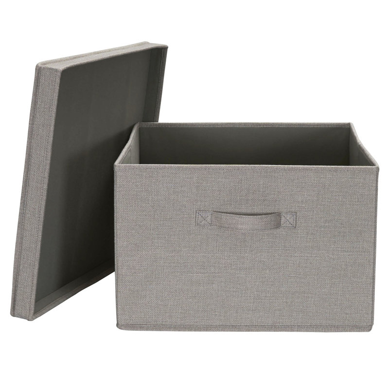 Large Gray Poly Linen Fabric Storage Bins with Removable Lid