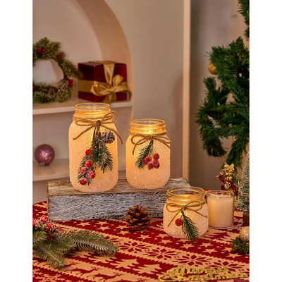 Centres de table de Noël, décor de table avec pot Mason, fleurs, décorations de table de Noël, centres de table de Noël, cuisine, chambre, salle à manger