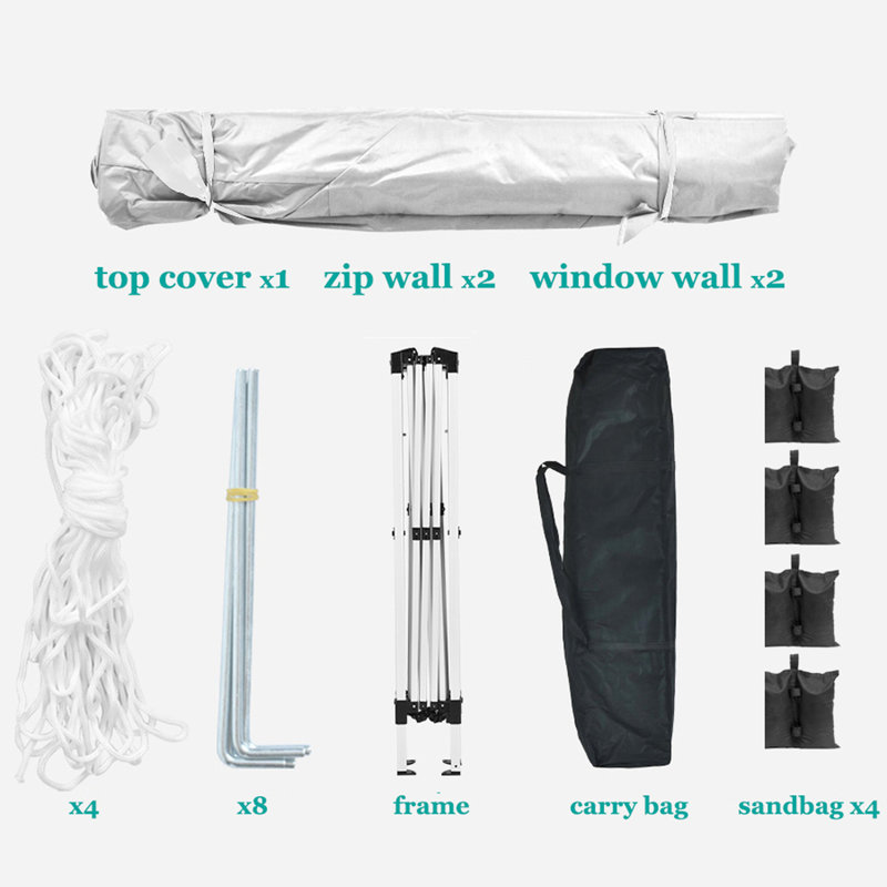 Auvent de jardin portatif 10 pi x 10 pi avec 4 parois latérales amovibles - Ez Pop Up pour l'extérieur, la plage, le camping, les événements de tente de blocage de mariage, la protection de camping, imperméable