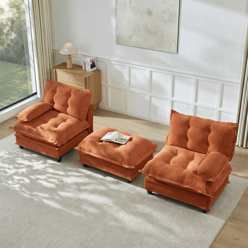 Canapé modulaire en L 77 po avec repose-pieds en forme de L avec repose-pieds en chenille et coussins décoratifs en treillis