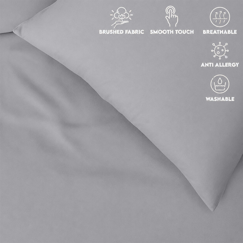 Ultra Soft 3-Piece Dyed Duvet Cover Set With Pillowcases, Silver, Double Duvet Cover + 2 Pillowcases