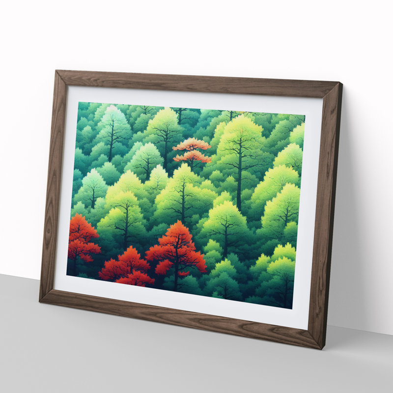 Japanese Forest Trees - Framed Print, 25cm H x 34cm W x 2cm D, Walnut