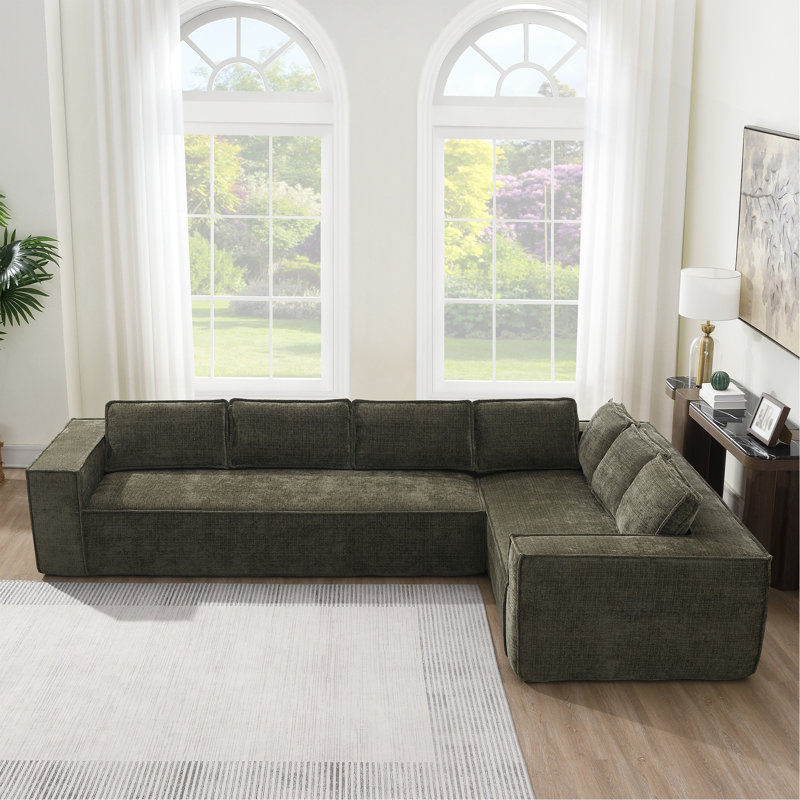 Ensemble de canapé modulaire Boneless Minimalist pour le salon infroissable et confortable, Chenille verte