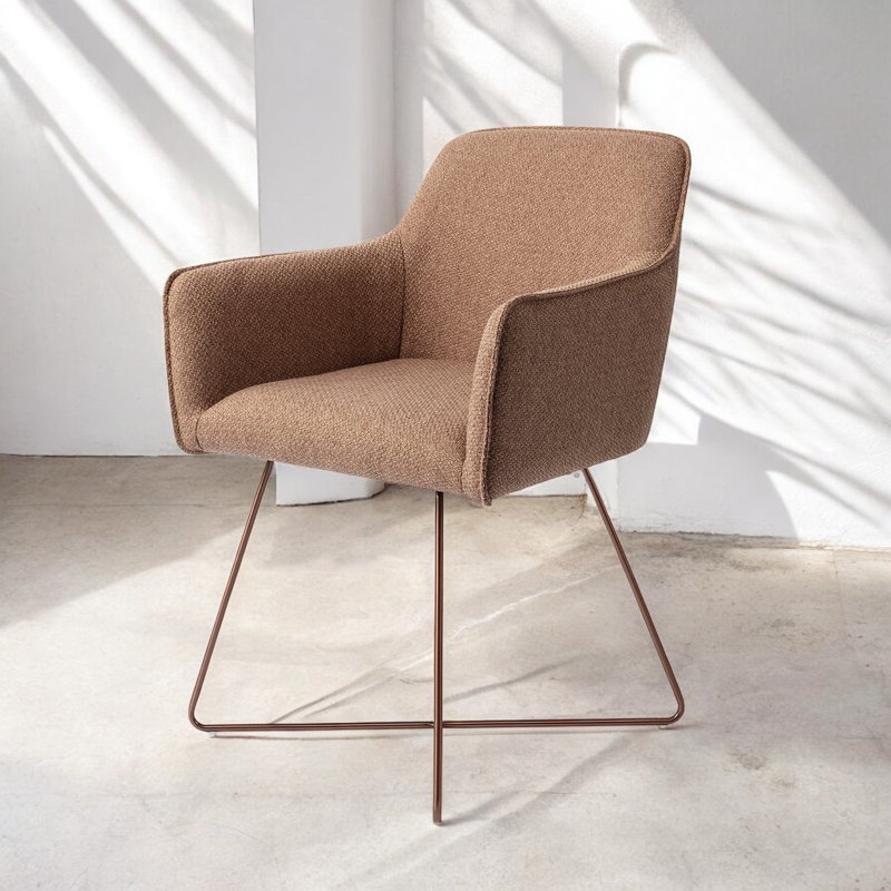 Bartly 123.19cm H Polyester Upholstered Metal Armchair, Brown, Rose