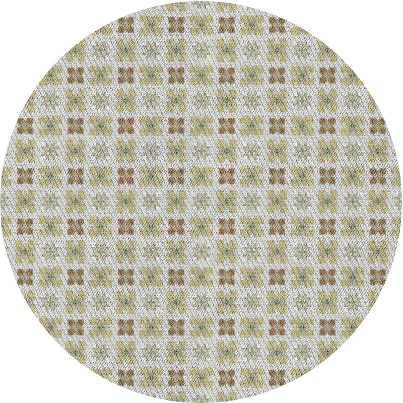 Tapis vert/brun à motifs, Rond 4 pi