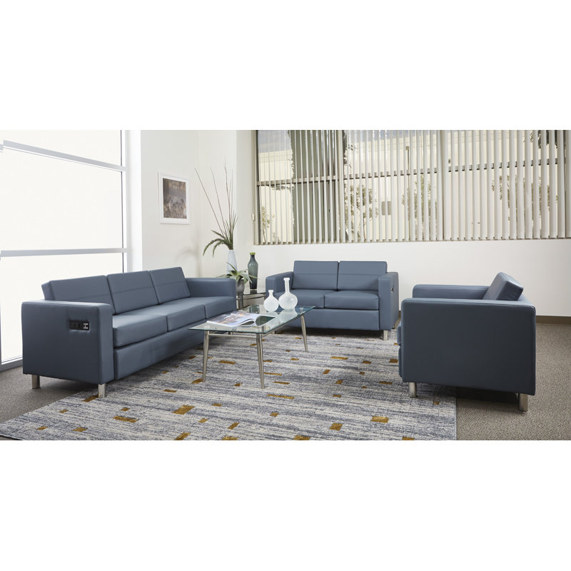 Procter 72.75'' Faux Leather Sofa, Blue Faux Leather