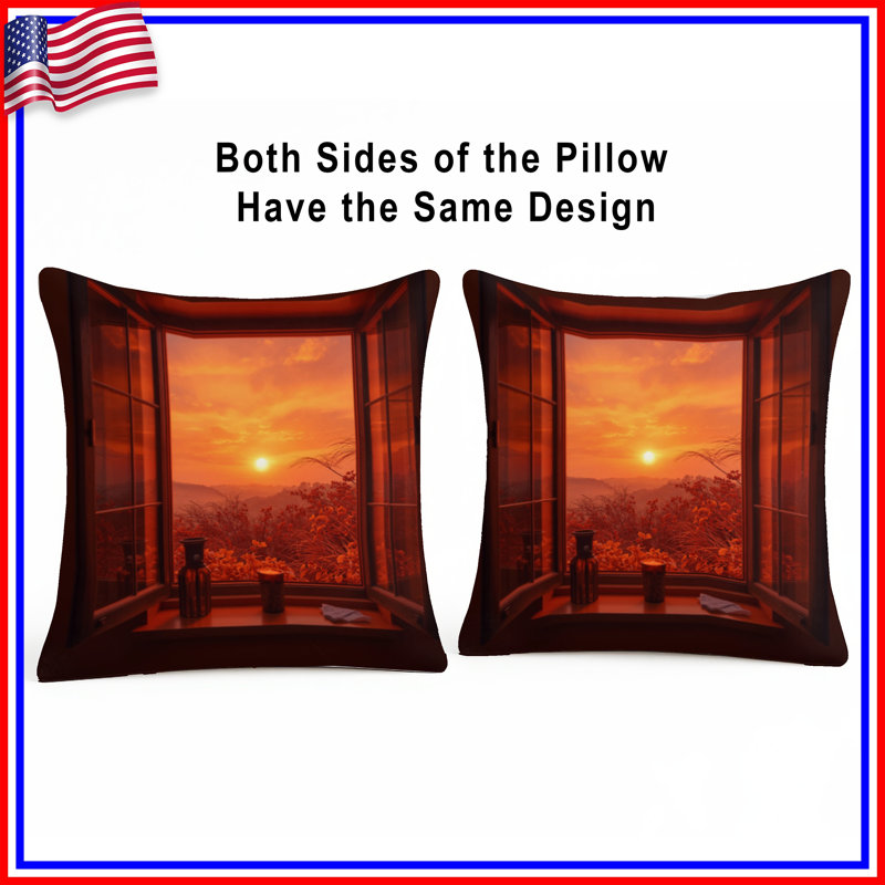 Sunset View Window Double Sided Throw Pillows, 14 x 14 inches