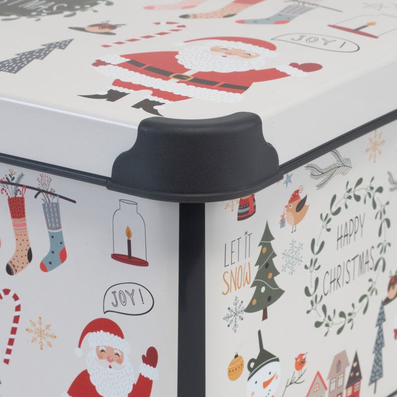 Happy Christmas Design Stackable Plastic Storage Tote with Lid