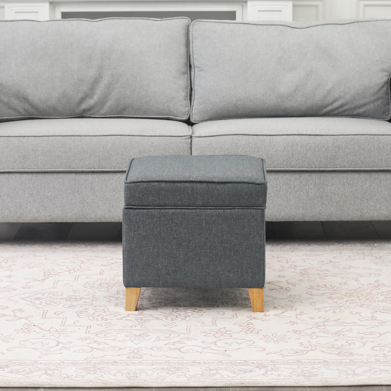 Repose-pieds carré avec rangement 17,5 po, Mélange de lin gris foncé