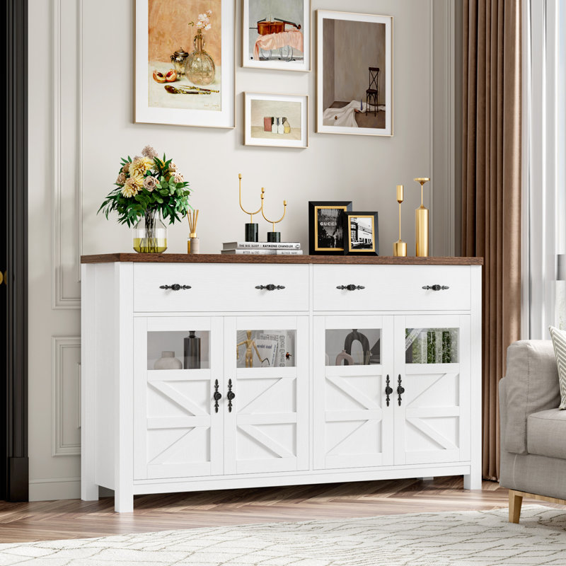 55.1" Nostrand 4 Door Accent Cabinet, White/Brown