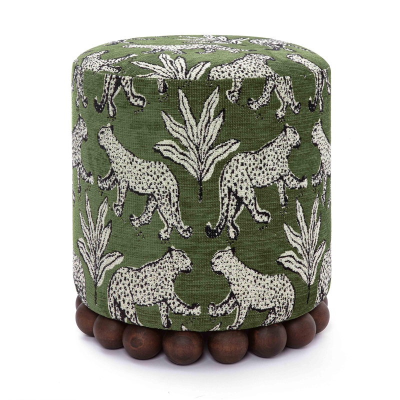 Bergenfield Leopard Jacquard Ottoman, Green