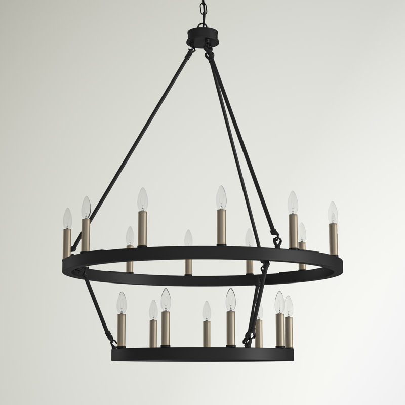Daromir 20 - Light Dimmable Wagon Wheel Chandelier, Classic Black/Contemporary Brass Dust