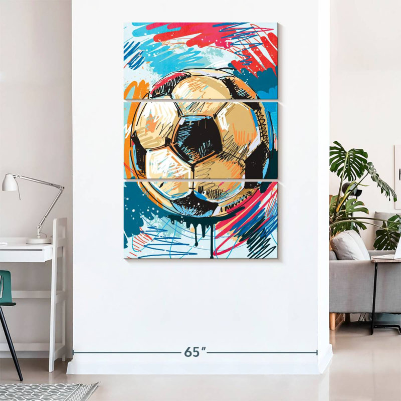 Ensemble de 3 balles de soccer amusantes sur toile, H 74 po x l 48 po x P 1,25 po