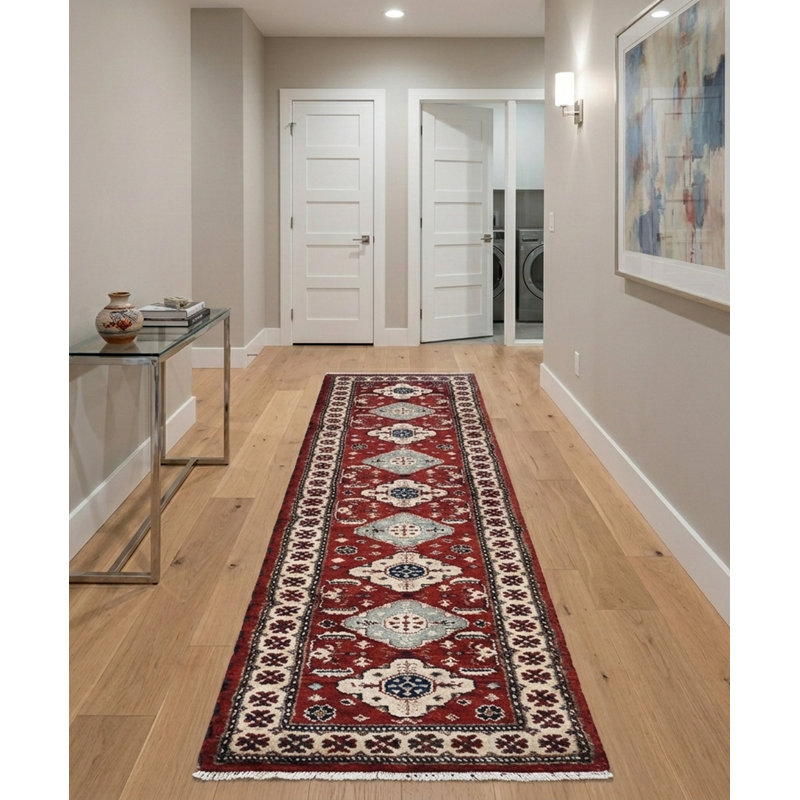 Rouge | Tapis de couloir oriental crème en soie et laine noué à la main, Tapis de couloir 2 pi 6 po x 10 pi
