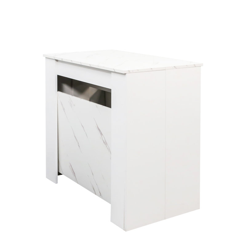 Console extensible Brigg 118,50 po, finition en marbre blanc et carton gris, console polyvalente pour salle à manger multifonctionnelle 120,13 po x 36,03 po, blanc et essentiel pour la décoration intérieure