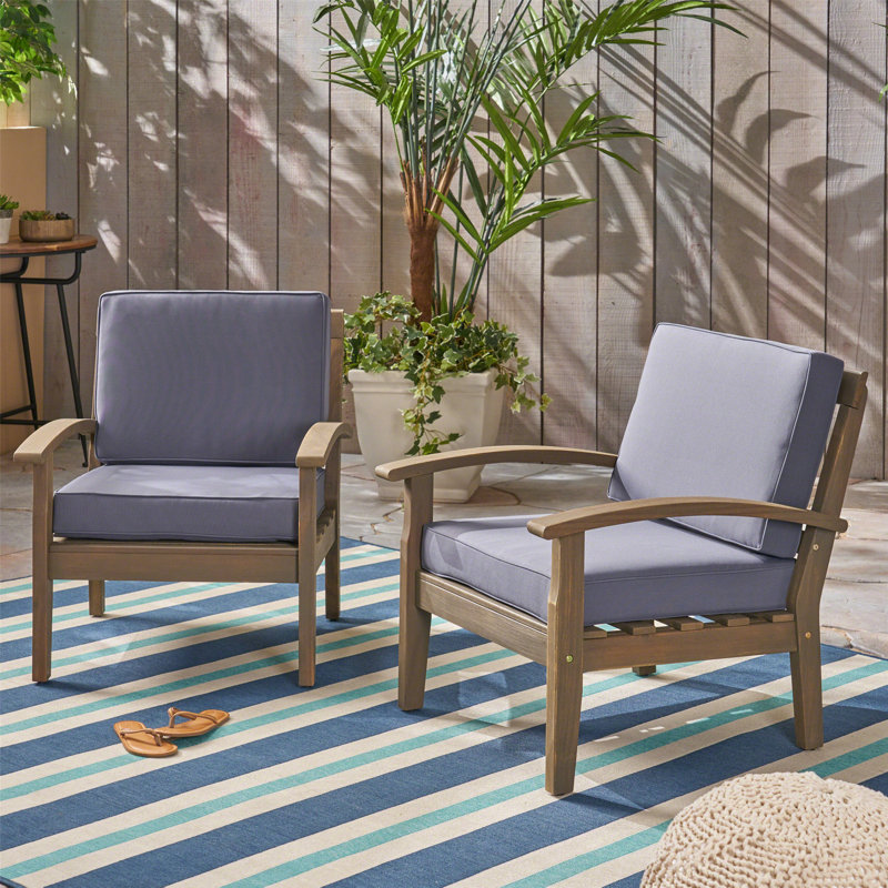 Chaises de patio à cadre en bois, Teck foncé, Gris