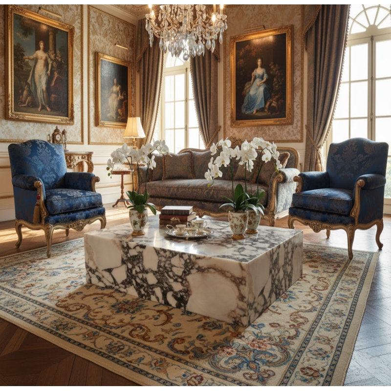 Real marble coffee table, matt - Calacatta Viola marble