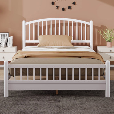 Wood Platform Bed with Arched Headboard, Slat Support, No Box Spring Needed