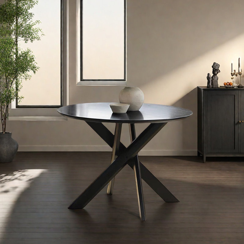 Table ronde noire en chêne à texture créative moderne, H 29,92 po x L 43,3 po x l 43,3 po