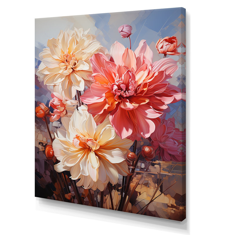 Bouquet de jonquilles roses et blanches sur toile, H 40 po x l 30 po x P 1,5 po, Toile tendue