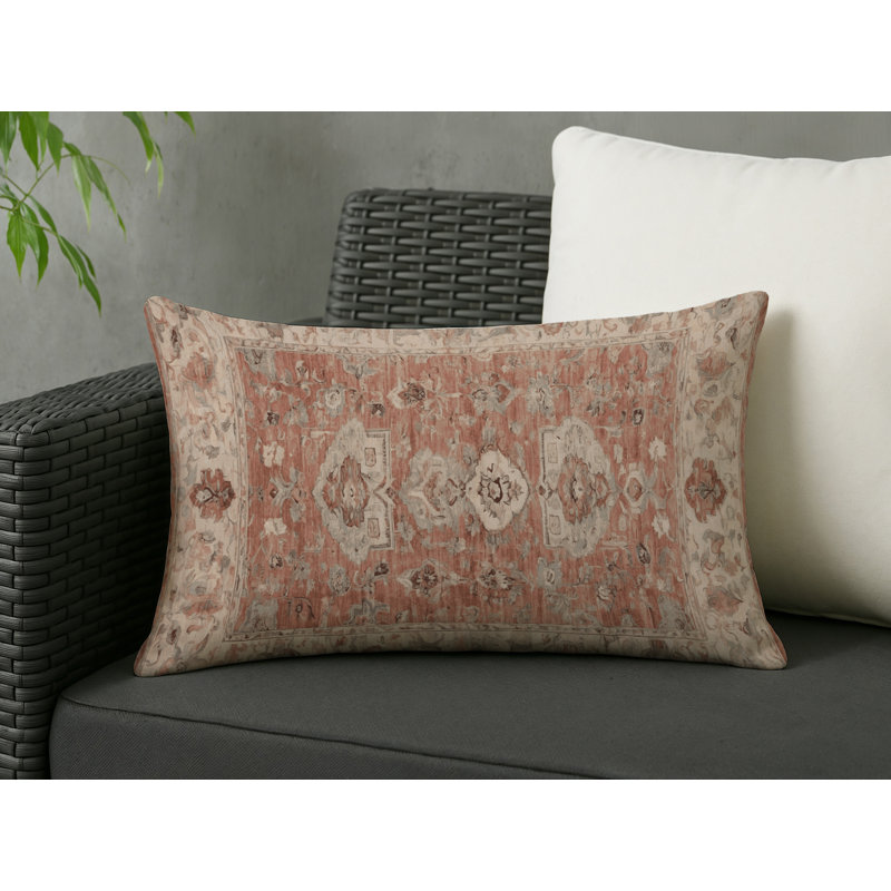 Coussin décoratif intérieur et extérieur Modern, Terre cuite / beige / ivoire damassé 3, Rectangle H 20 po x l 14 po