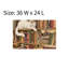 White Cat on Bookshelf Doormat, 24L x 36W, for Entrance Porch