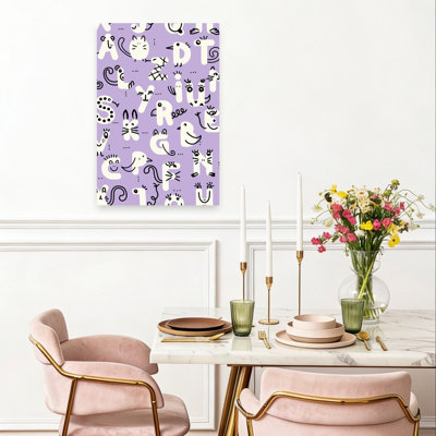 Cute Animal Alphabet Playful Whimsical Contemporary Lilac Animal Wall Art Print by Annick - Wrapped Canvas Print