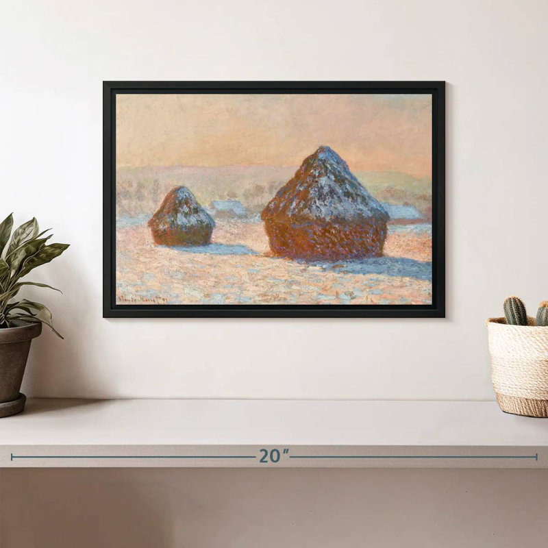 Wheatstacks Snow Effect Morning 1891, 13 po x 9 po, Cadre flottant noir