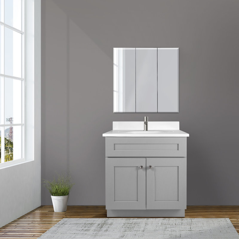 Brookings 31 Inch Bathroom Vanity with Top, Ready to Assemble, Gray
