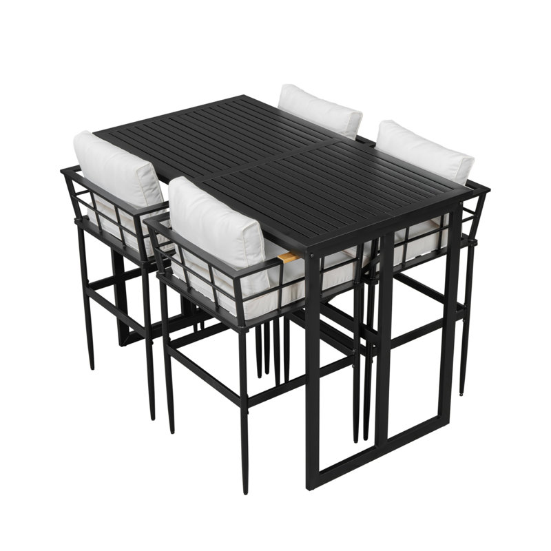 Ensemble de table et chaises d'extérieur en U en forme de fer gris, Bois beige