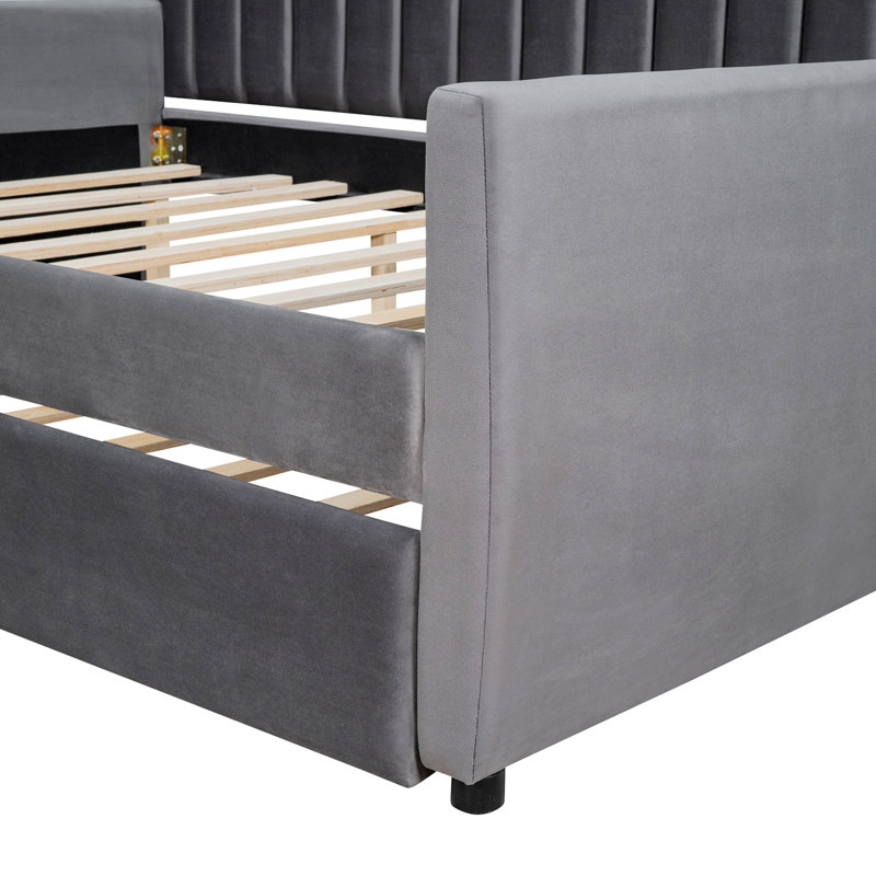 Lohrman Upholstered Daybed,Platform Bed with Drawers, Full, Gray
