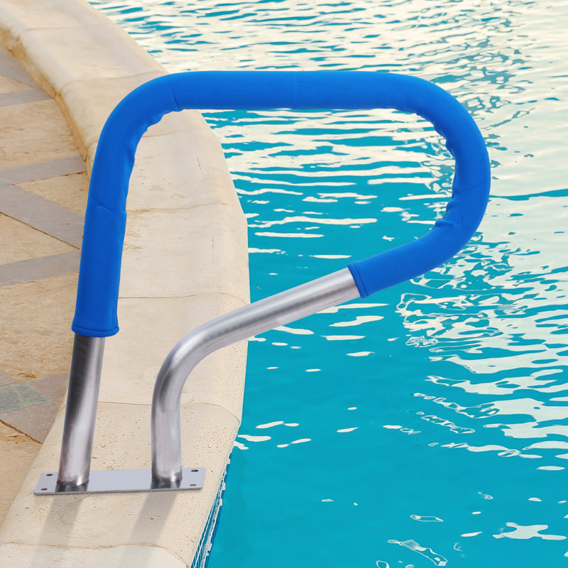 81 cm x 58 cm Stainless Steel Pool Handrail – 250 lbs Capacity, Silver Railing, Rustproof with Non-Slip Blue Grip, Complete Mounting Kit for Inground Swimming Pools
