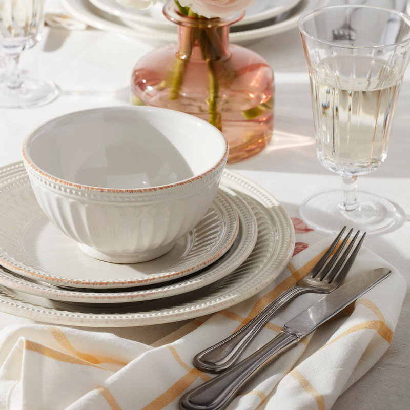 Lenox French Perle Groove 12-Piece Plate & Bowl Set, White