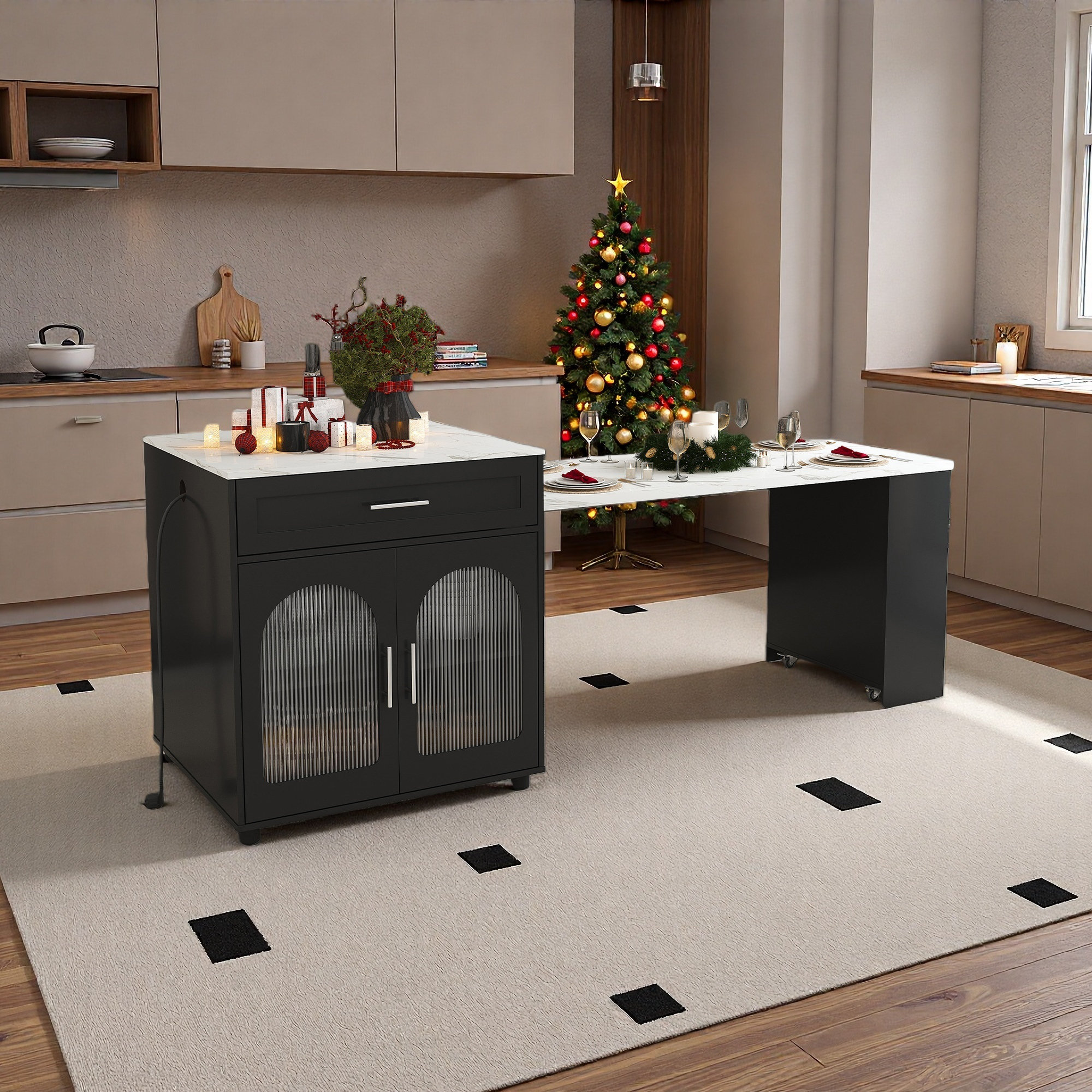 Latitude Run® 80-Inch Expandable Kitchen Island With Dining Table