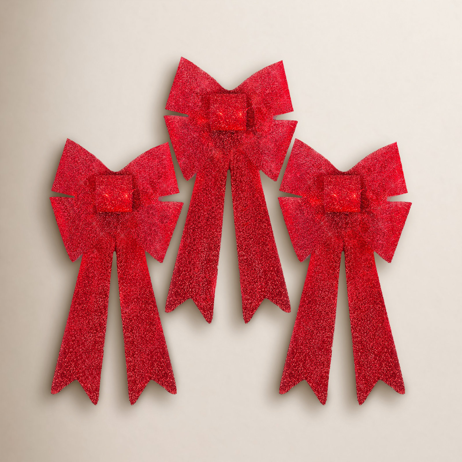 3-Piece Pre-Lit LED Red Christmas Bow Set
