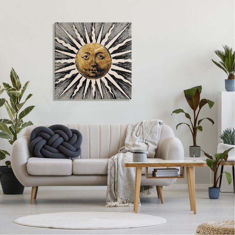 Bohemian Sun Rays Black and Gold Canvas Wall Art, 30 x 30