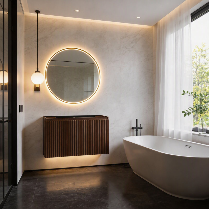 Meuble mural pliant en noyer de 76 cm avec évier en céramique YTCW061S-075WA6-W – Installation brevetée en 1 minute, gain de place et montage facile, style moderne