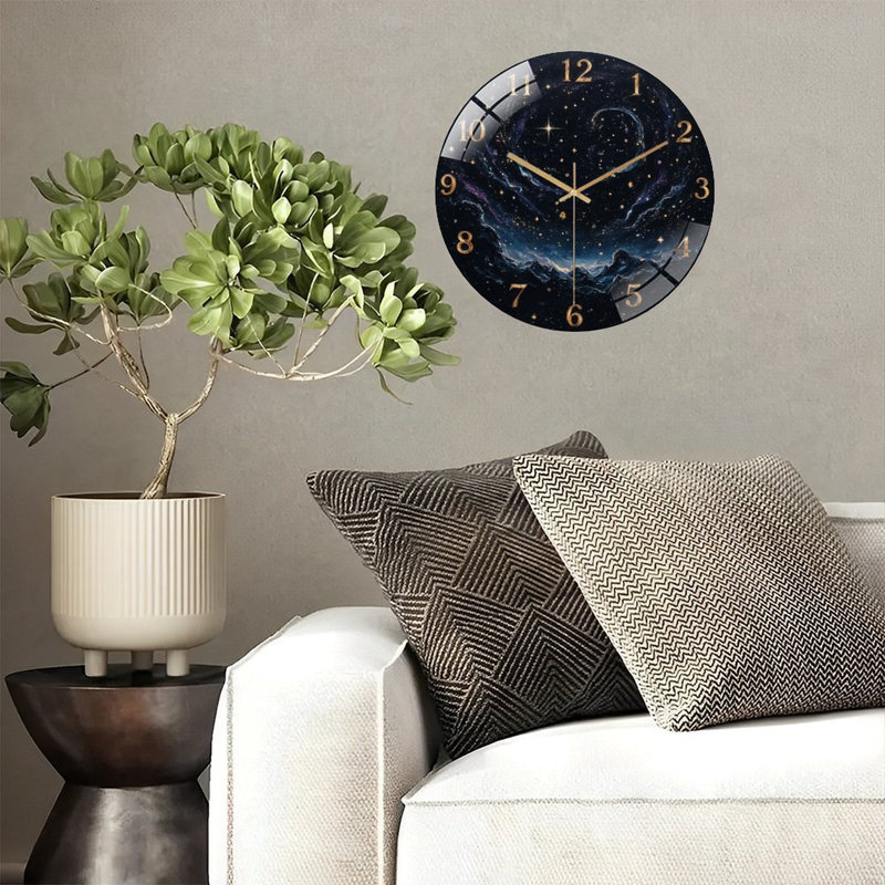 Horloge murale avec fond de galaxie - horloge murale moderne en verre 12 po