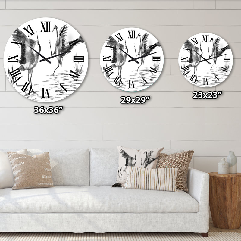 Deux grues japonaises amoureux - horloge murale traditionnelle, Moyenne