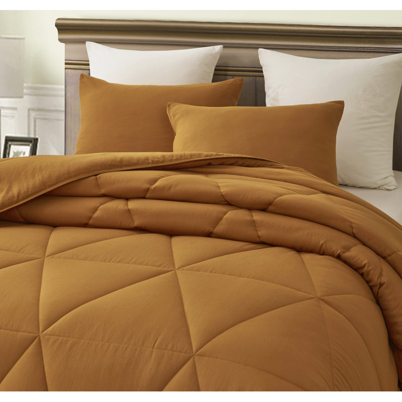 Washed Microfiber Bedding Comforter Set, Twin Comforter + 1 Standard Sham, Yellow
