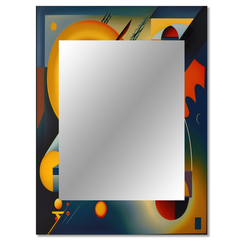 Multicolor Geometric Orange Shapes V - Geometric Decorative Mirror, Modern Wall Mirror, Printed Metal Art, 40" x 30"