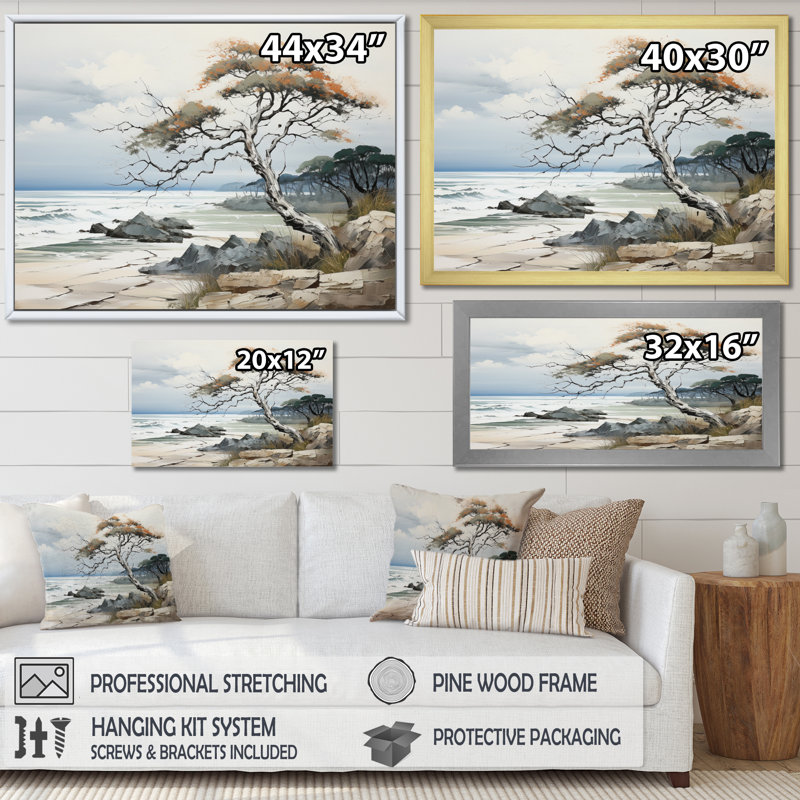 Coastal Tropical Windswept - Beach & Ocean Canvas Art Print, H 12 po x l 20 po x P 1 po, Cadre flottant brun