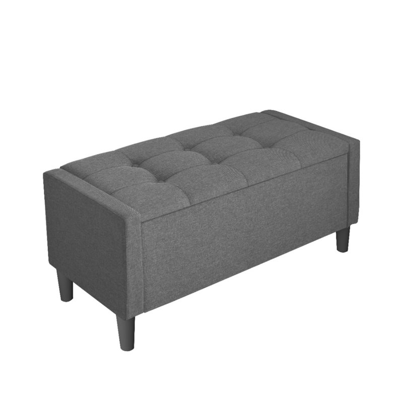 Friesen Polyester Blend Upholstered Storage Bench, Smoke Linen, 19.4" H x 29" W x 18.3" D