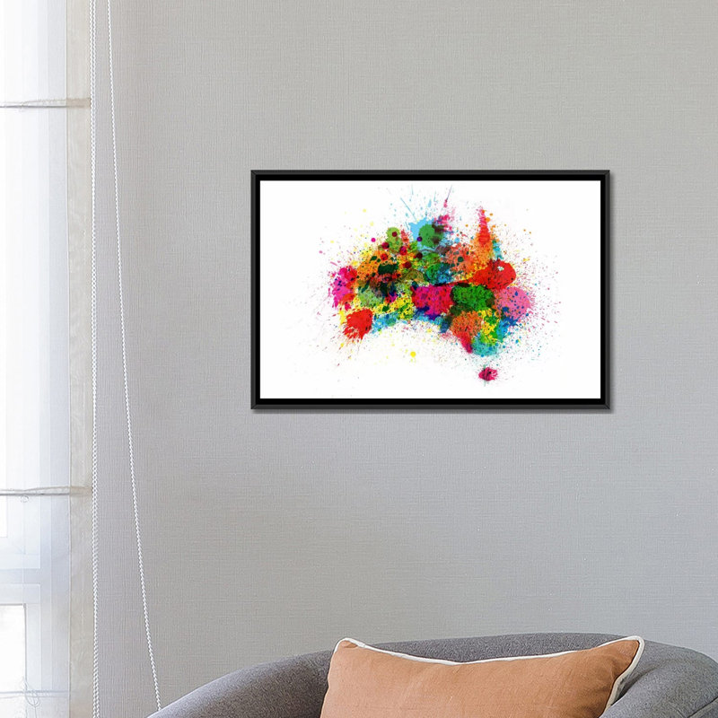 « australia paint splashs map » par michael thompsett, impression sur toile, H 18 po x l 26 po x P 1,5 po, Pas de tapis